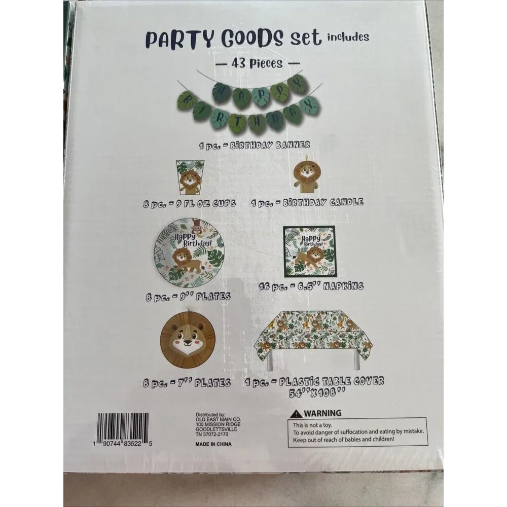 Set Of 2 Party In‎ A Box Jungle Safari Birthday 43 Pcs Each 86 Total Lion Monkey